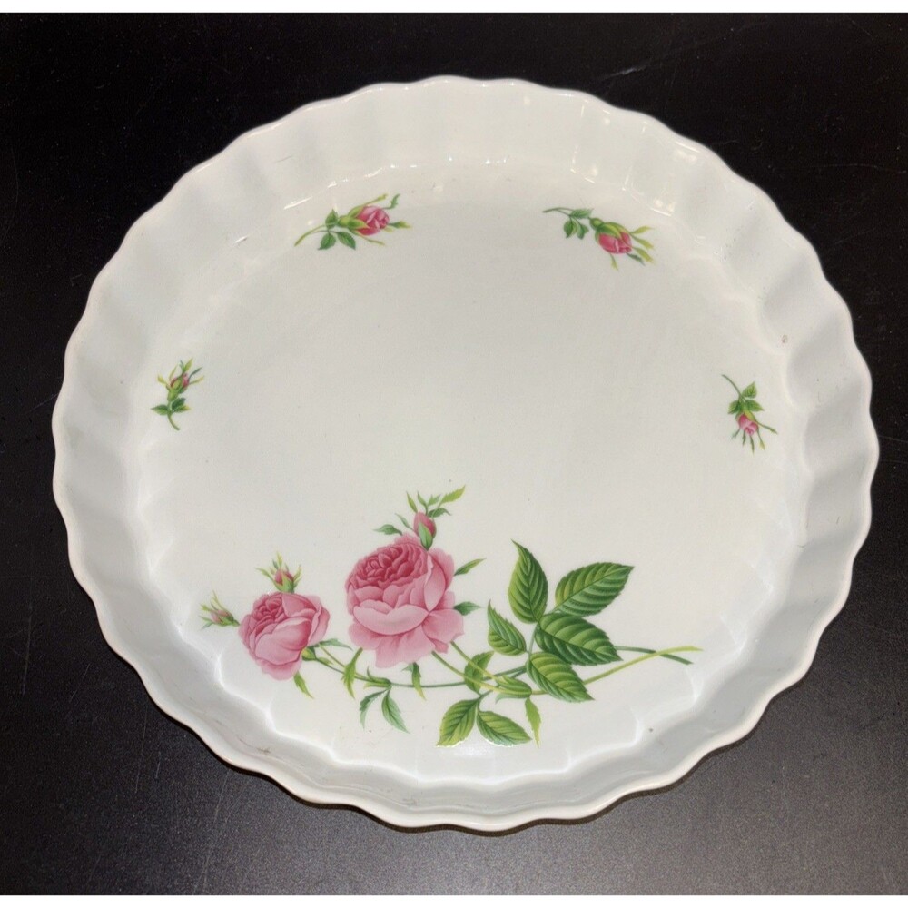 Christineholm Porcelain Rose Pattern Quiche Tart Pie Plate 9" Baking Dish